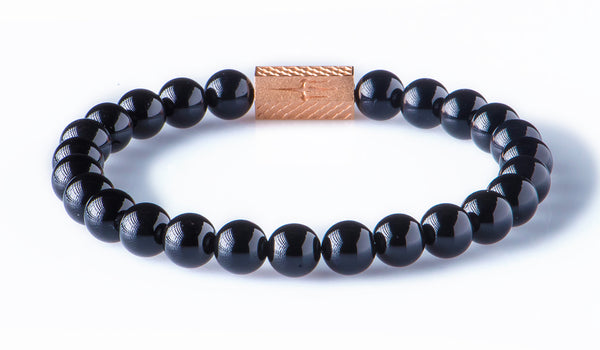 Black onyx 8mm pink gold plated k18