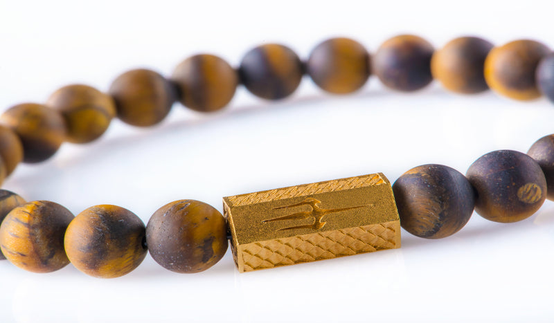 Tiger eye matt 8mm K-18 yellow gold